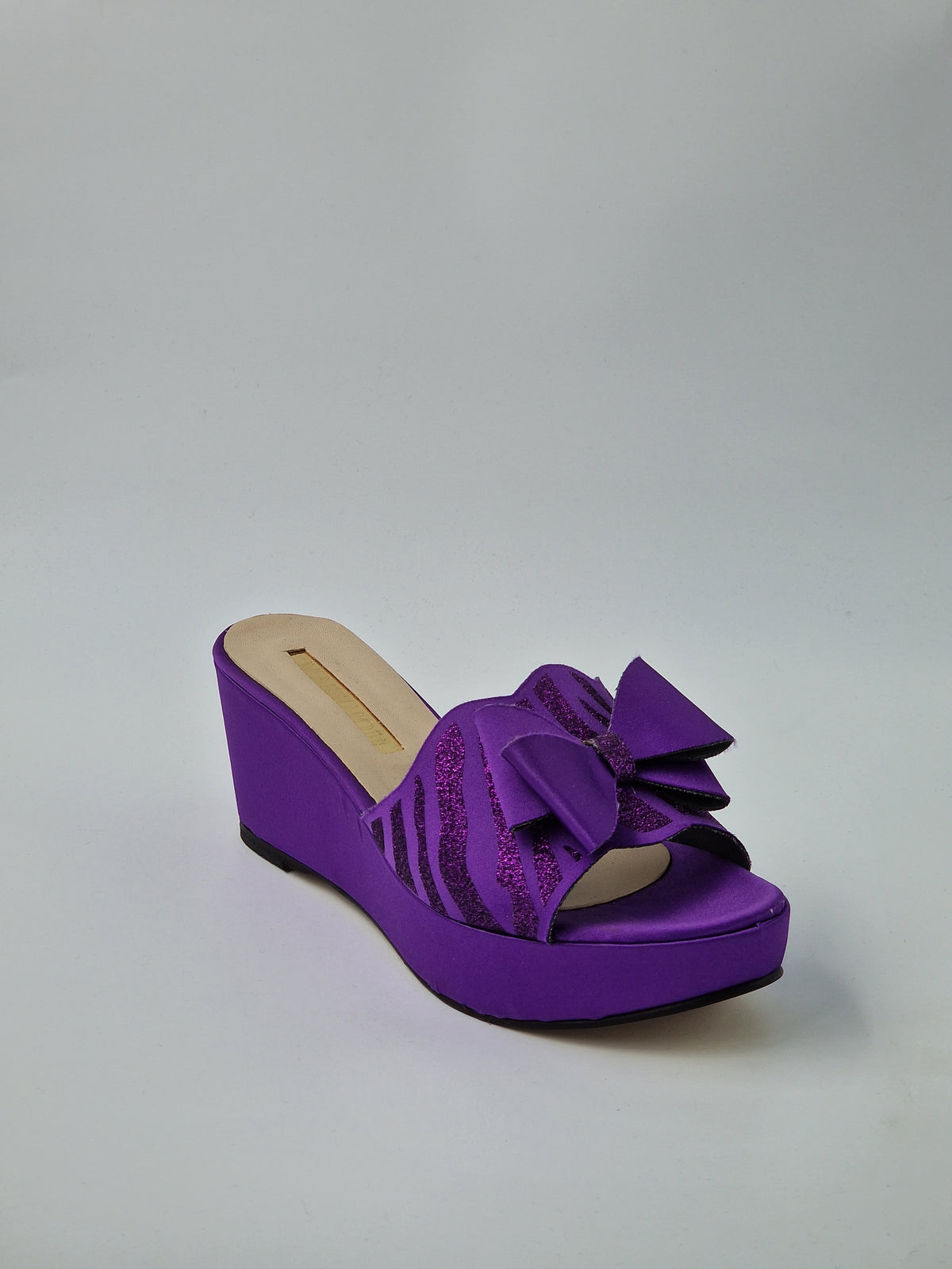 Purple 'Glittered Bow' Low Slippers - Classic Shoes London