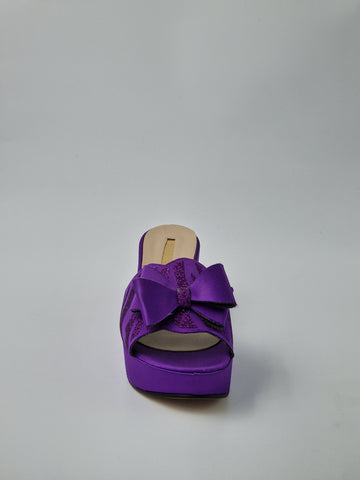 Purple 'Glittered Bow' Low Slippers - Classic Shoes London