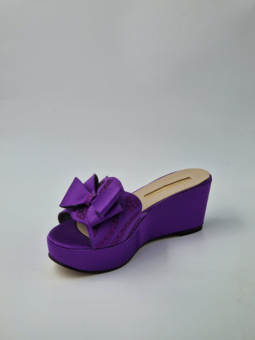 Purple 'Glittered Bow' Low Slippers - Classic Shoes London