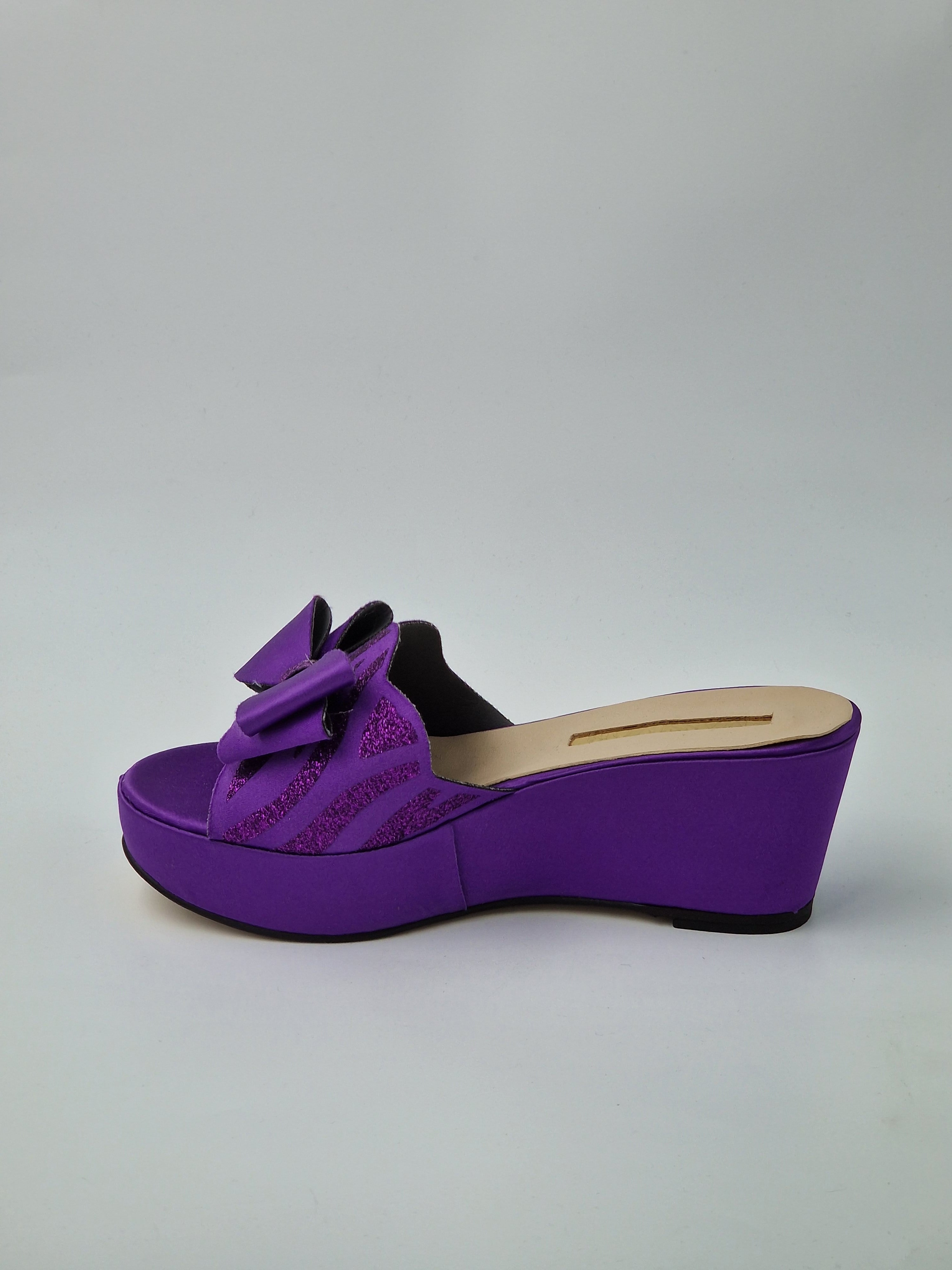 Purple 'Glittered Bow' Low Slippers - Classic Shoes London