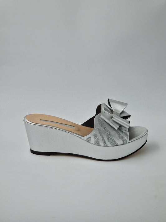 Silver 'Glittered Bow' Low Slippers - Classic Shoes London