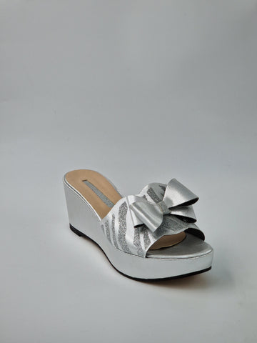 Silver 'Glittered Bow' Low Slippers - Classic Shoes London