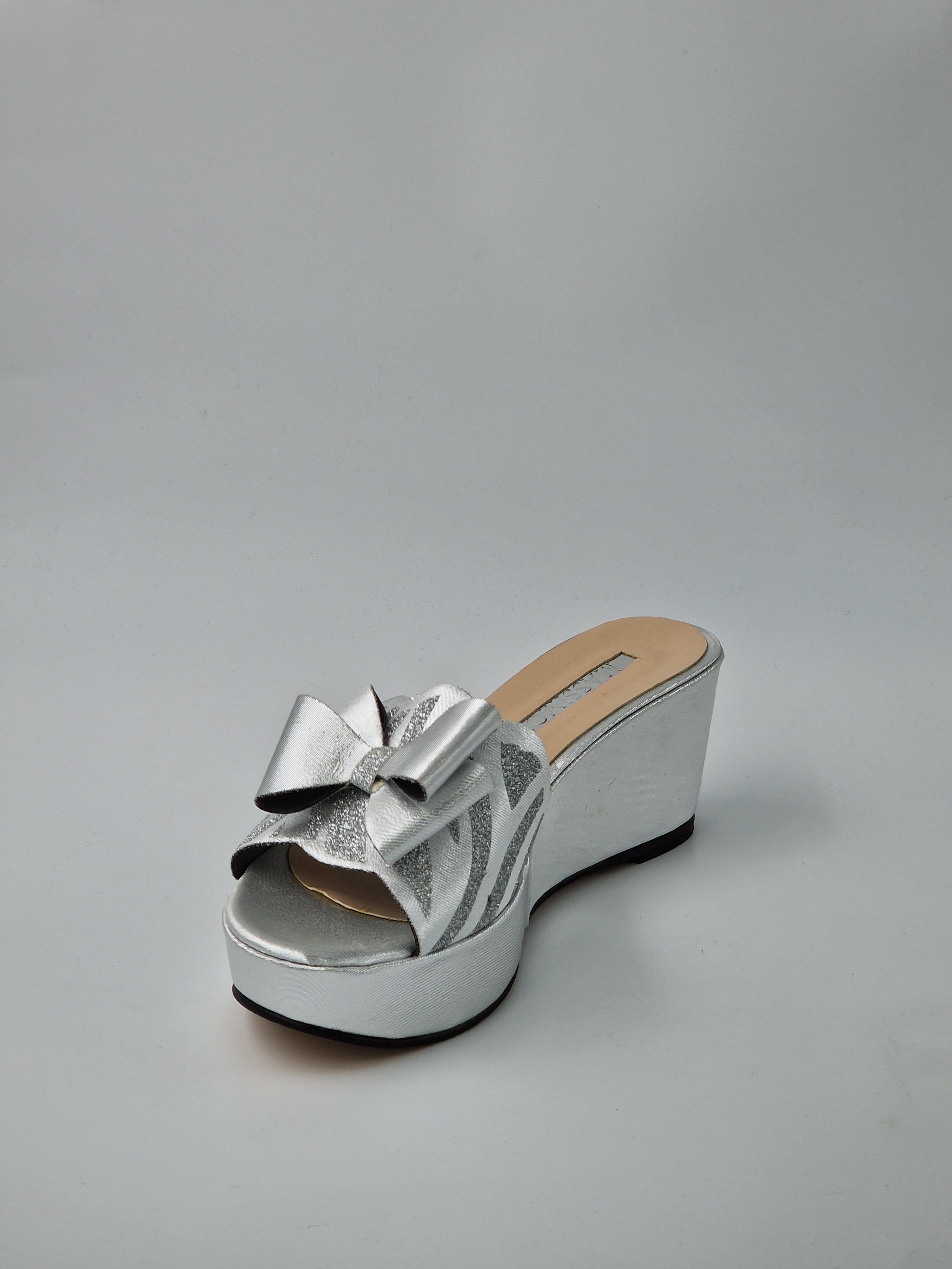 Silver 'Glittered Bow' Low Slippers - Classic Shoes London