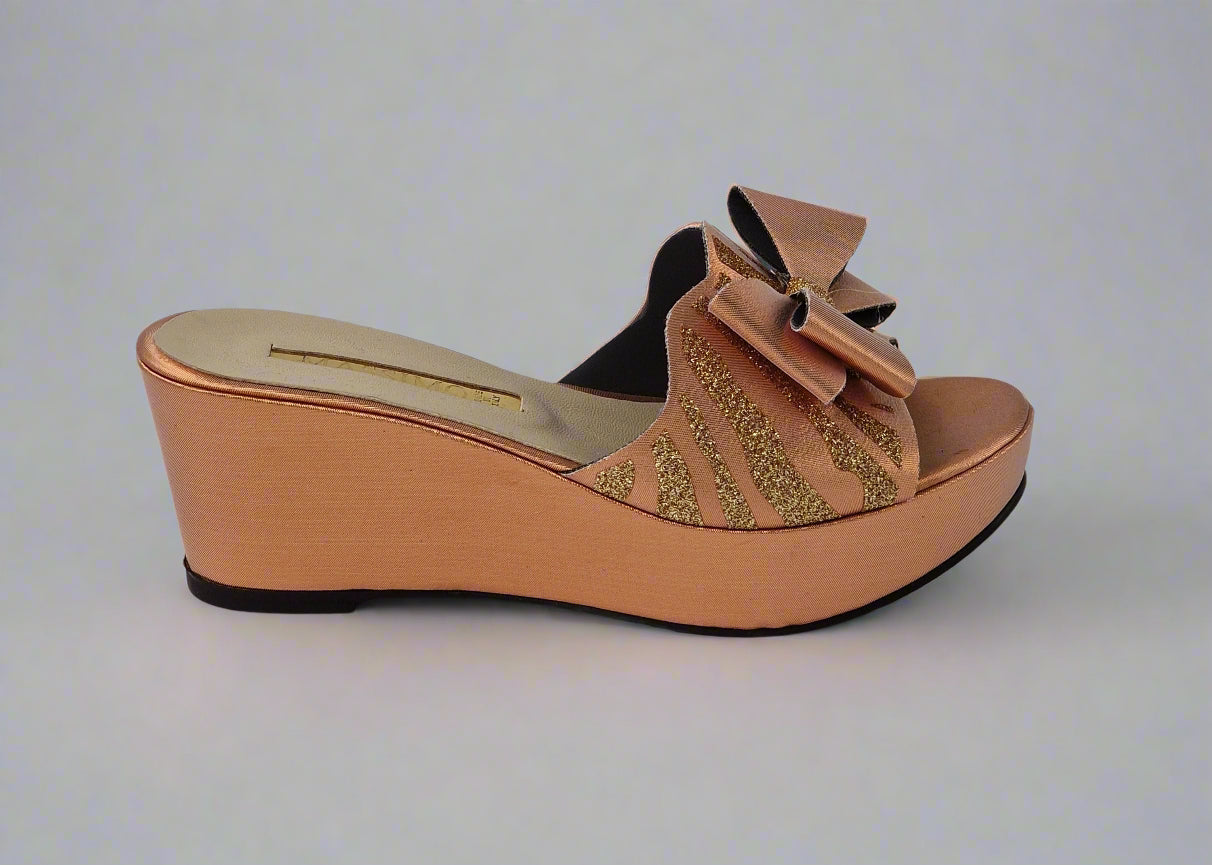 Rose Gold 'Glittered Bow' Low Slippers - Classic Shoes London