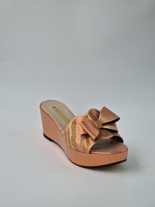 Rose Gold 'Glittered Bow' Low Slippers - Classic Shoes London