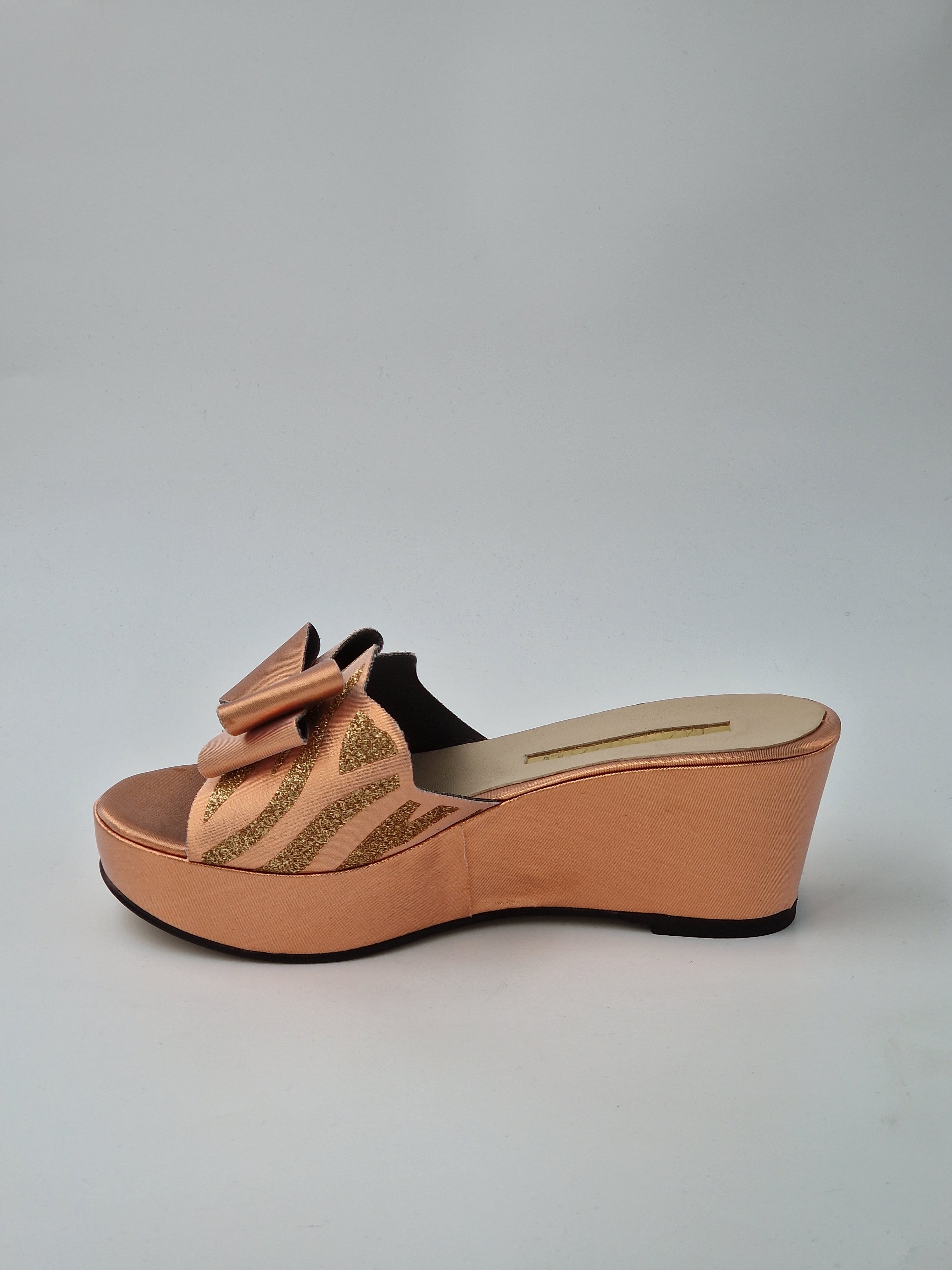 Rose Gold 'Glittered Bow' Low Slippers - Classic Shoes London