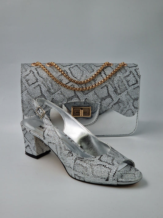 Silver 'Glittered Snake' Set - Classic Shoes London
